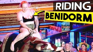 😱 CRAZY British Girls WILD Ride on Benidorms Mechanical Bull [upl. by Polloch]