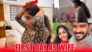 FIRST DAY AS A WIFE 😍  ഭർത്താവിന്റെ വീട്ടിൽ ആദ്യ ദിവസം 🥹  HOME TOUR  PULLOTHI [upl. by Notsuj]