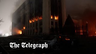 Fire rages at Almaty administration building in Kazakhstan as protests continue [upl. by Barbey]