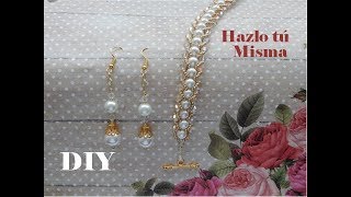 SET DE BRAZALETE Y ARETES EN PERLAS  Paso a Paso DIY [upl. by Akisey796]