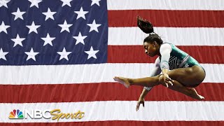 Simone Biles debuts two historic moves to lead at US Nationals  NBC Sports [upl. by Holds]