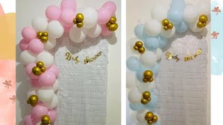 Decoraciones de baby shower sencillas con globos con tonos blancodorado azul y rosa [upl. by Noleta]