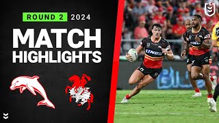 NRL 2024  Dolphins v Dragons  Match Highlights [upl. by Gotthard]