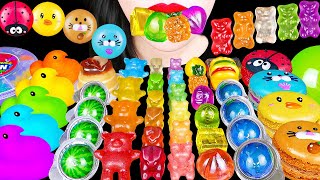 ASMR RAINBOW DESSERTS FROZEN HARIBO FRUITS JELLY MACARONS PEEPS MARSHMALLOW NERDS CANDY MUKBANG [upl. by Light841]