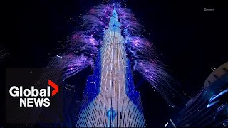 New Years 2023 Dubai puts on thrilling fireworks show at Burj Khalifa [upl. by Painter]