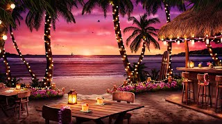 Hawaiian Sunset Cafe Ambience with Relaxing Hawaiian Guitar Music amp Crashing Waves Sounds [upl. by Quartet]