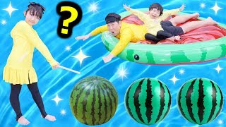 ★スイカ割り！「どれが本物のスイカ～？？」ニセモノは２０個！！★Watermelon split★ [upl. by Gnex605]