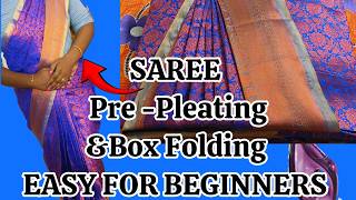 Saree Prepleating 🥻amp Box folding  New Techniques for Beginners 💯😍trending saree beauty video [upl. by Yliram]