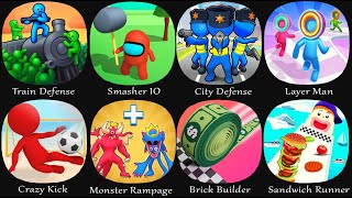 Train Defense Smasher IO City Defense Layer Man Crazy Kick Monster Rampage Brick Builder [upl. by Amees]