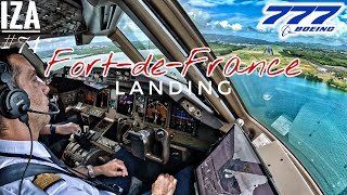 B777 FDF 🇨🇵 FortdeFrance  LANDING 10  4K Cockpit View  ATC amp Crew Communications [upl. by Hellman432]