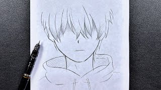 Easy anime sketch  how to draw a boy wearing a hoodie stepbystep [upl. by Winsor]