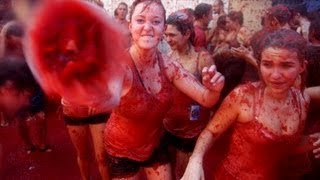 La Tomatina tomato fight festival Buñol Spain [upl. by Bing]