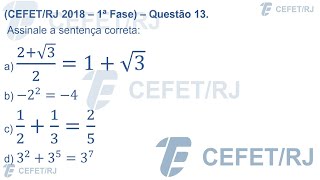 CEFET  RJ  2018  1ª Fase  Questão 13 – Matemática [upl. by Dott]