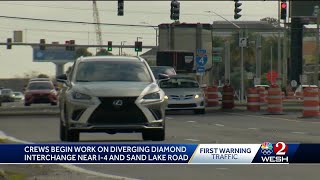 Crews begin work on diverging diamond interchange near I4 and Sand Lake Road [upl. by Maryann]