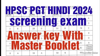 HPSC PGT HINDI 2024final Answer Key with Master BookletHPSC PGT Screening Exam 2024 [upl. by Adniroc]