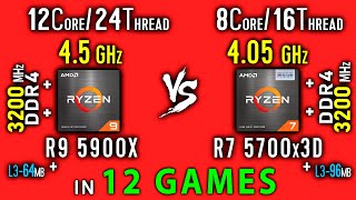 Ryzen 9 5900x vs Ryzen 7 5700x3D Test in 12 Games or R7 5700x3D vs R9 5900x [upl. by Nwahsek]