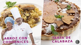 ARROZ con CODORNICES y TARTA de CALABAZA ¡Recetas de los hermanos Arguiñano para triunfar [upl. by Ahsieken]