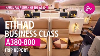 First Flight Etihad A380 Inaugural Business Class Trip Report [upl. by Pollack]