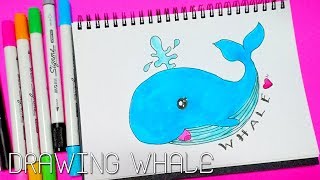 สอนวาดการ์ตูน ปลาวาฬง่ายๆ พร้อมระบายสี  How to Draw a Whale [upl. by Darcey]