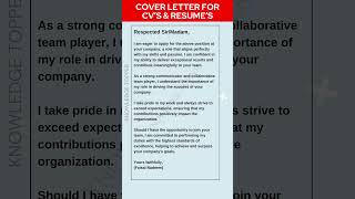 COVER LETTER for CVs and RESUMES shorts [upl. by Anitram40]