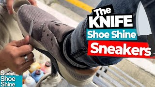 SHOE SHINE KNIFE Cleaning on Sneakers 😱😱 asmr [upl. by Lleval]