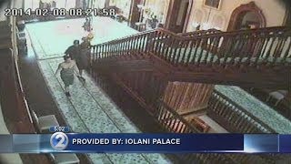 Iolani Palace surveillance video catches vandals in the act [upl. by Enitselec]