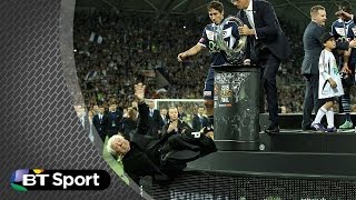 ALeague chairman falls off stage  BT Sport [upl. by Buderus]