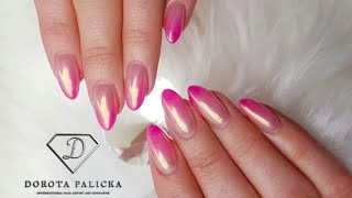 Gel infill rebalance with pink purple gel ombre Aurora chrome pigment Gel fade [upl. by Llenyl]