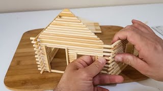 Ahşap Çubuklardan Mini Dağ Evi Yapımı  DIY Mini Log Cabin [upl. by Lammond]