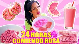 24 HORAS COMIENDO ROSA 😅 RETO Sandra Cires Art 😱 All Day Eating Pink Food Challenge [upl. by Atinuj]