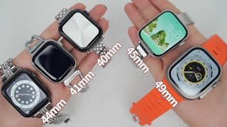 Apple Watch Size Comparison on Wrist 40mm vs 41mm vs 44mm vs 45mm 49mm [upl. by Ogu803]