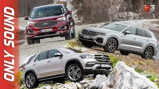 FORD EDGE VS VOLKSWAGEN TOUAREG VS MERCEDES GLE 2019  FIRST TEST DRIVE ONLY SOUND [upl. by Beshore499]