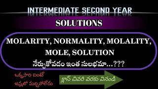 Solutions  Molarity Normality Molality  Intermediate Second Year andhrapradesh chemistry [upl. by Nalyr]