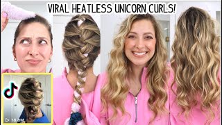 VIRAL TIKTOK HEATLESS UNICORN CURLS Stepbystep Tutorial  Overnight Curls Heatless Curls [upl. by Adler619]