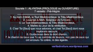 Sourate 1  ALFATIHA OUVERTURE Coran récité en français seulement mp3  wwwveritedroiturefr [upl. by Siddra]