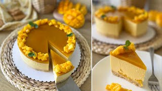 SÜTÉSMENTES SAJTTORTA🧡  mangós sajttorta 🥭  no bake Cheesecake  BebePiskóta [upl. by Clemen]