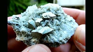 Pyrite and Quartz crystals mineral specimen from the Madan field in Bulgaria [upl. by Eolc]