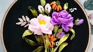 Flowers Ribbon Embroidery Design [upl. by Atener]