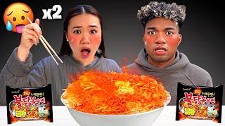 Spicy Noodle Challenge  How Started Dating QampA MUKBANG [upl. by Hilaria443]