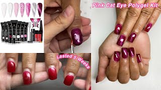 TRYING SAVILAND PINK CAT EYE POLYGEL KIT MY SISTERS DO MY VOICEOVER😬  Nail Tutorial For Beginners [upl. by Asiulairam]