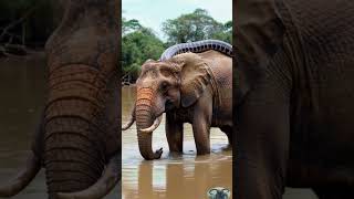 Giant python trying to swallow elephant in park [upl. by Eniowtna67]