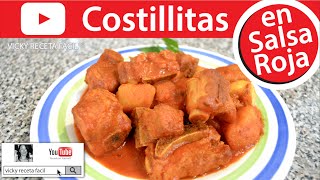 CÓMO HACER COSTILLITAS EN SALSA ROJA  Vicky Receta Facil [upl. by Ahsiled487]