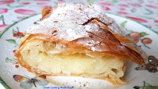 How to make Greek Bougatsa easy  Creamy Custard Pie  Μπουγάτσα [upl. by Arhoz612]