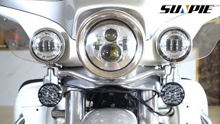 Harley Daymaker 7“ Headlight  45” Fog Lights  Bracket Mounting Ring Kits Installation and show [upl. by Alli]