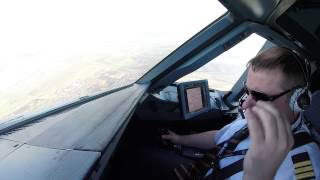 Airbus 320 cockpit approach and land Krasnoyarsk UNKL [upl. by Kannav819]