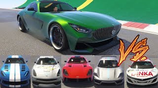 GTA 5  Top Speed Drag Race Benefactor Schlagen GT vs Pariah Itali GTO Elegy Neon Massacro [upl. by Byrann590]