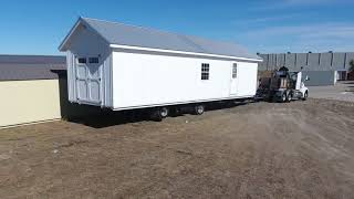 Vintage Oaks Ranch 12x40 Woodtex Shed Delivery birds eye view [upl. by Daht]