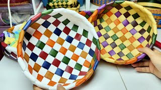 How to Weave a Colorful Basket with PE Rattan craft handmade diy [upl. by Donn]