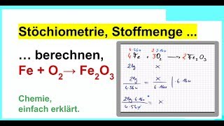 Stöchiometrie Stoffmenge berechnen einfach erklärt mit Verhältnisformel Beispiel Fe  O2 [upl. by Yalcrab]