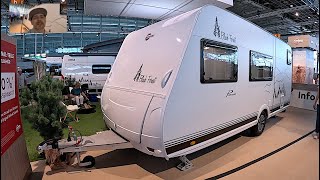 Bürstner Premio 495 TK Black Forest caravan camping travel trailer Hymer walkaround  inside V1692 [upl. by Ellennod]